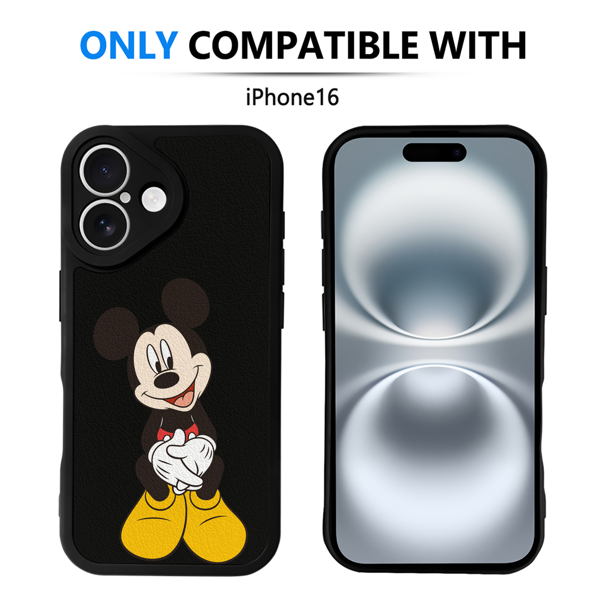 （画像用） ミッキーマウス Mickey Mouse 【iPhone 16シリーズ対応】シリコンスマホケース（レザー調） 材質：シリコン